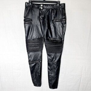 Hugz Jeans Black Faux Leather Low Waist Moto Biker Style Skinny Pants 10